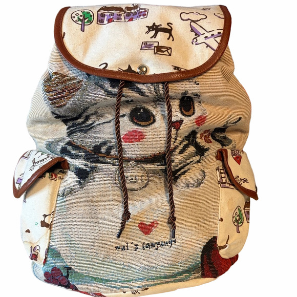 Ella and Elly Canvas Kitty Cat Backpack | EUC | OS - Picture 2 of 5